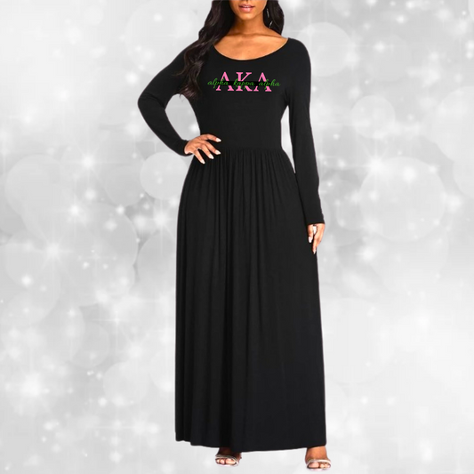 Alpha Kappa Alpha Long Sleeve Pocket Dress - BLACK