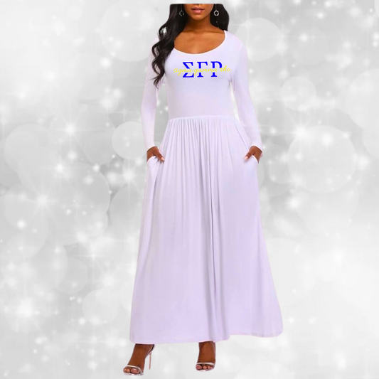 Sigma Gamma Rho Long Sleeve Pocket Dress - WHITE