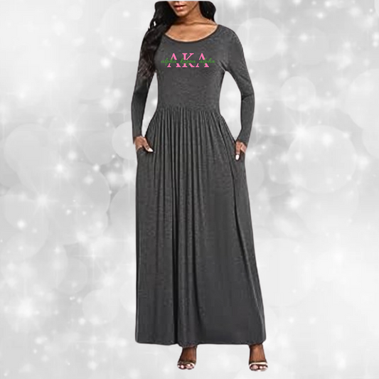 Alpha Kappa Alpha Long Sleeve Pocket Dress - GRAY