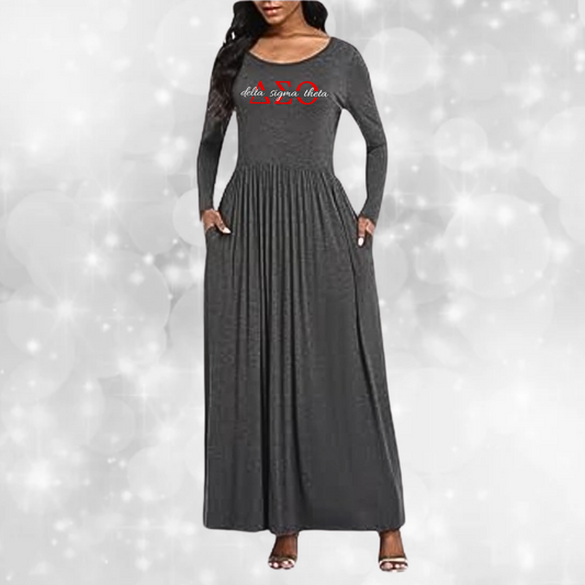 Delta Sigma Theta Long Sleeve Pocket Dress - GRAY