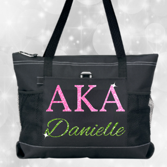 Alpha Kappa Alpha Bag - Personalized Tote Bag - Glitter