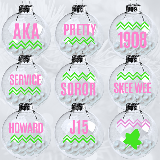 Alpha Kappa Alpha - Christmas Ornament Set of 9 - 2.5" Pearl Filled